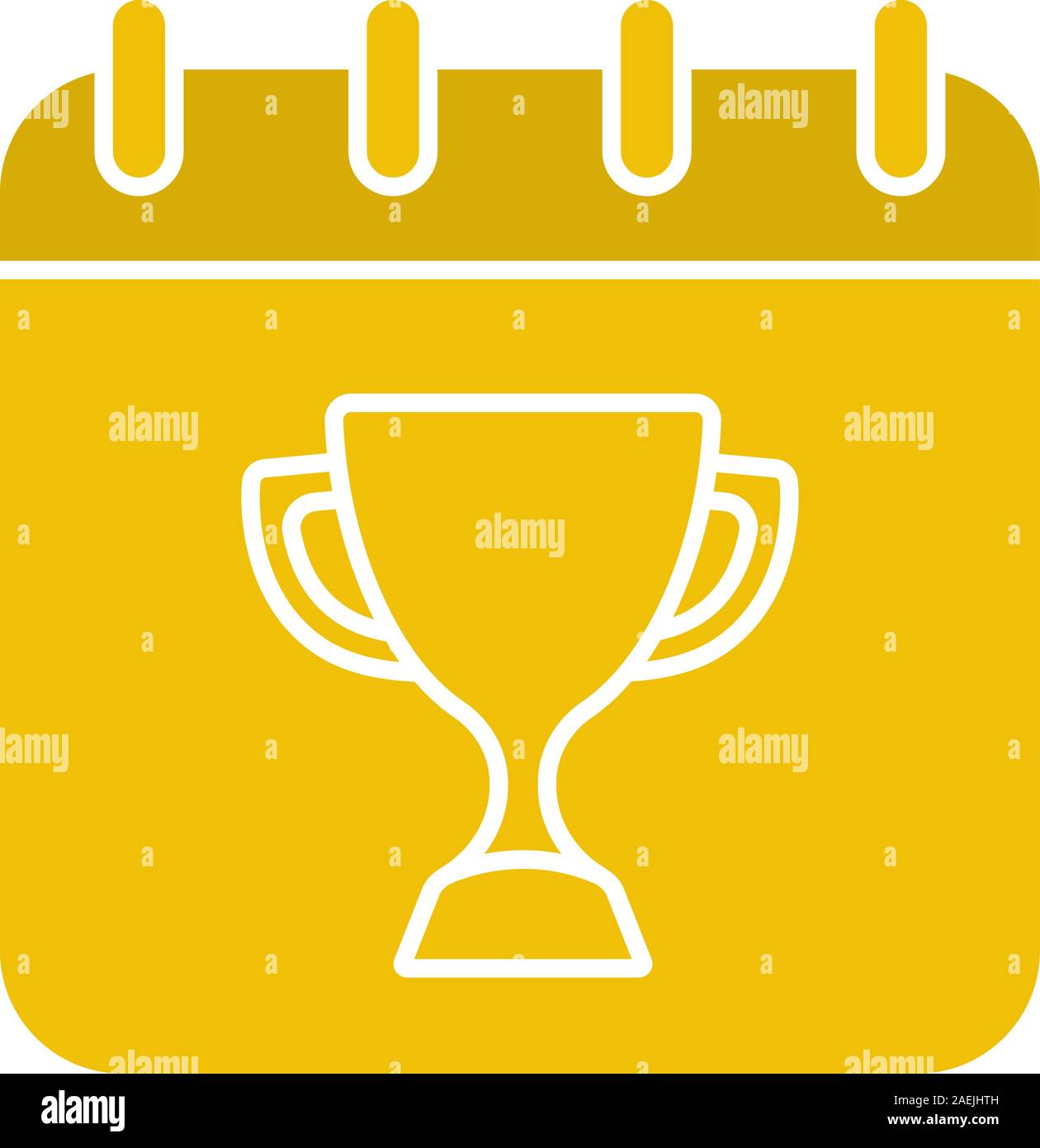 Giornata di gara glifo icona di colore. Data del torneo. Pagina del calendario con il vincitore della Coppa del trofeo. Silhouette simbolo su sfondo nero. Lo spazio negativo. Vect Illustrazione Vettoriale