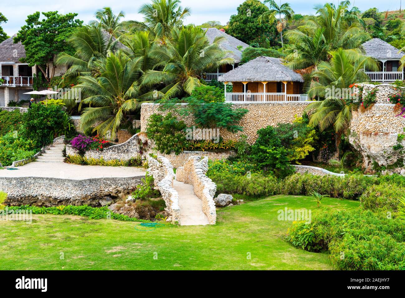 Isola di Tanna, Vanuatu - Luglio 20, 2019: vista dell'edificio dell'hotel evergreen Resort Foto Stock