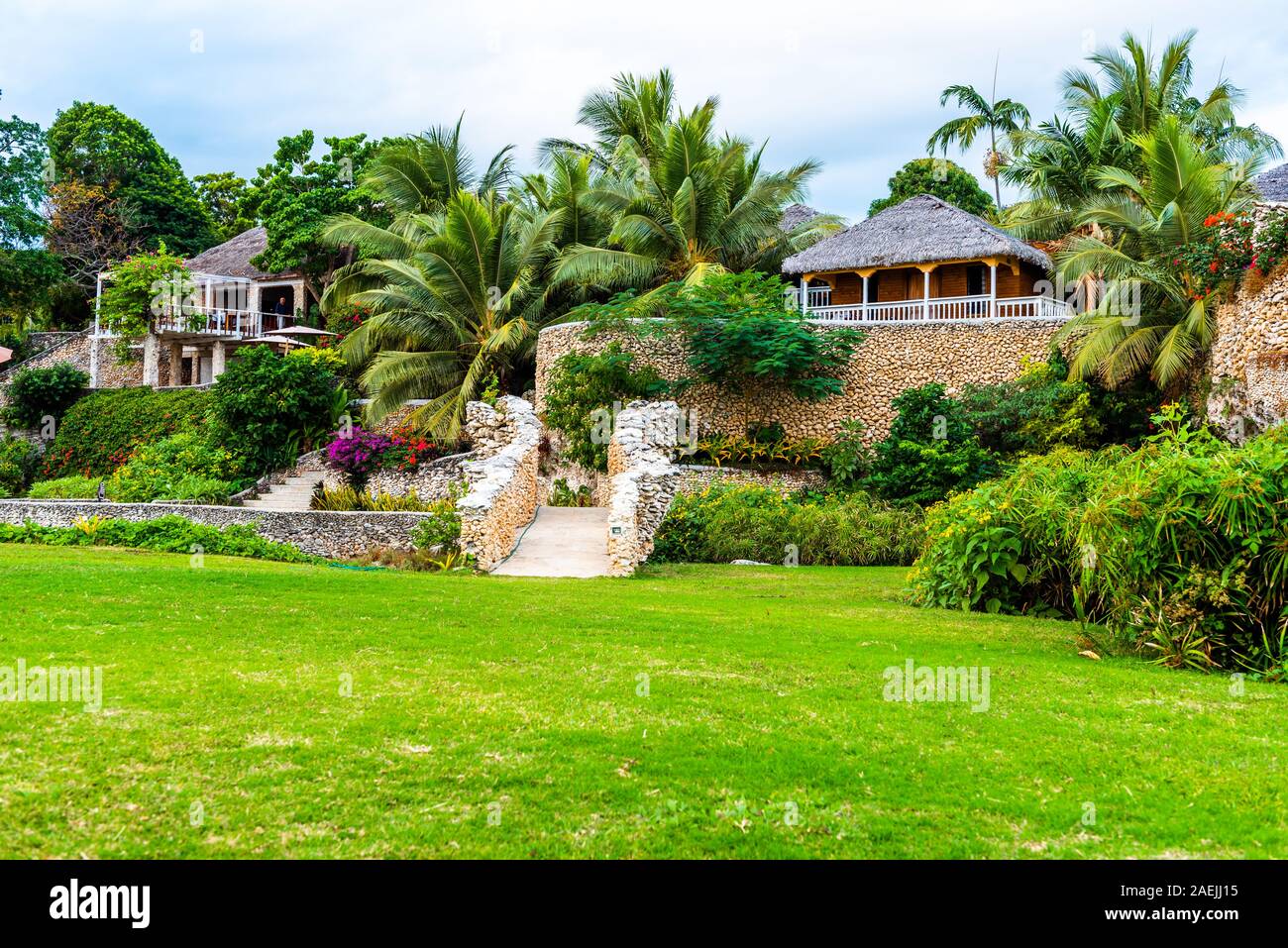 Isola di Tanna, Vanuatu - Luglio 20, 2019: vista dell'edificio dell'hotel evergreen Resort Foto Stock
