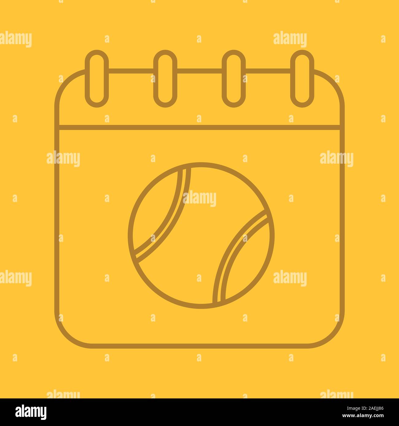 Torneo di tennis data icona lineare. Pagina del calendario con palla da tennis. Linea sottile delineare i simboli sul colore di sfondo. Illustrazione Vettoriale Illustrazione Vettoriale
