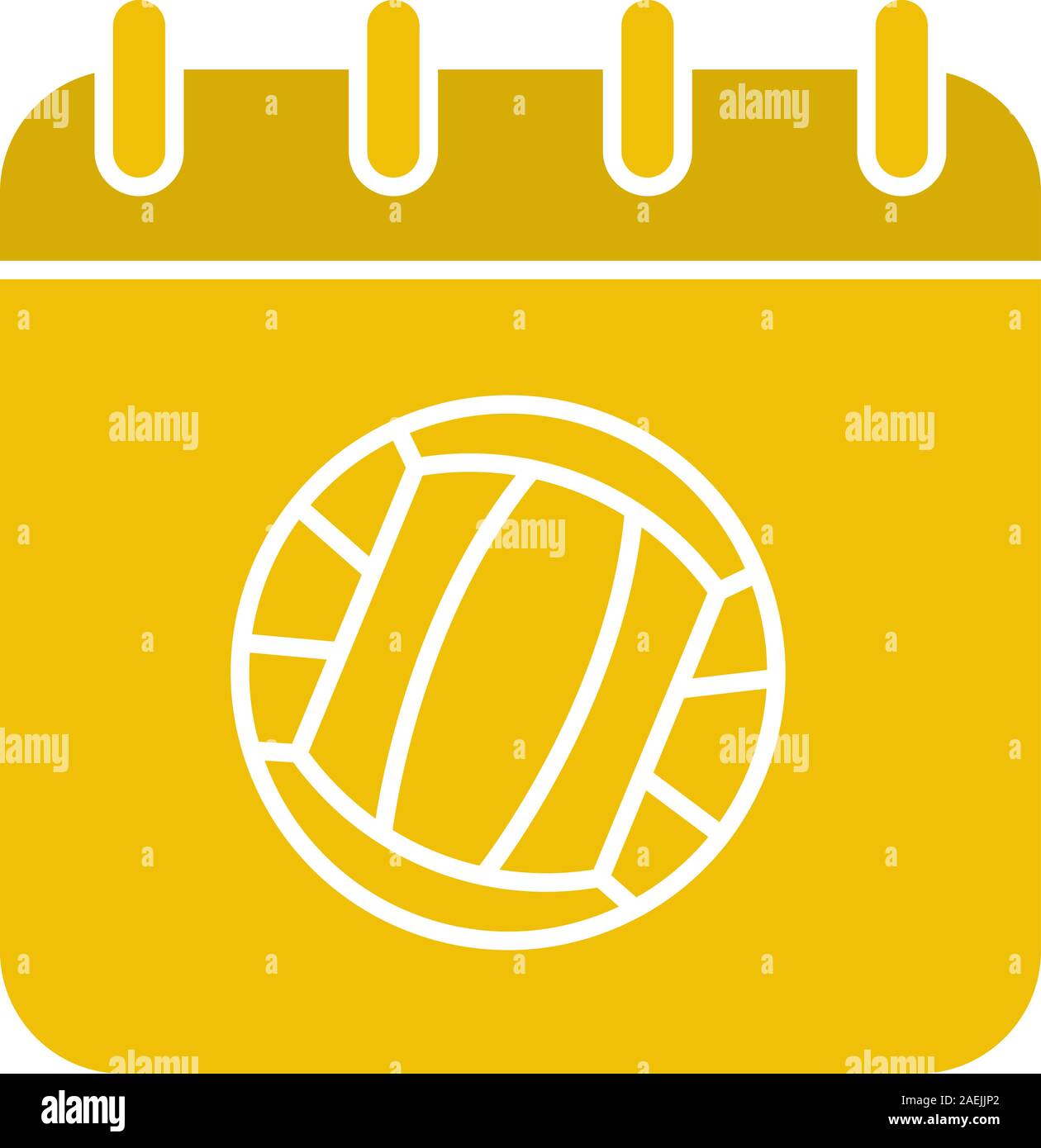 Campionato volley data glifo icona di colore. Pagina del calendario con sfera di pallavolo. Silhouette simbolo su sfondo bianco. Lo spazio negativo. Vector illus Illustrazione Vettoriale