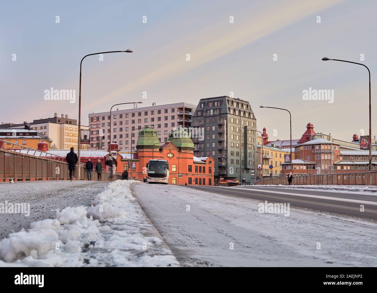 Barnahusbron durante un gelido inverno mattina a Stoccolma, Svezia Foto Stock