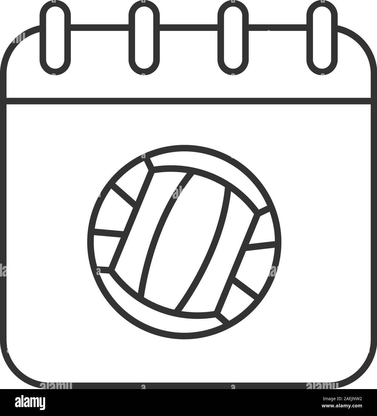 Campionato volley data icona lineare. Linea sottile illustrazione. Pagina del calendario con la pallavolo palla Simbolo di contorno. Il vettore isolato disegno di contorno Illustrazione Vettoriale