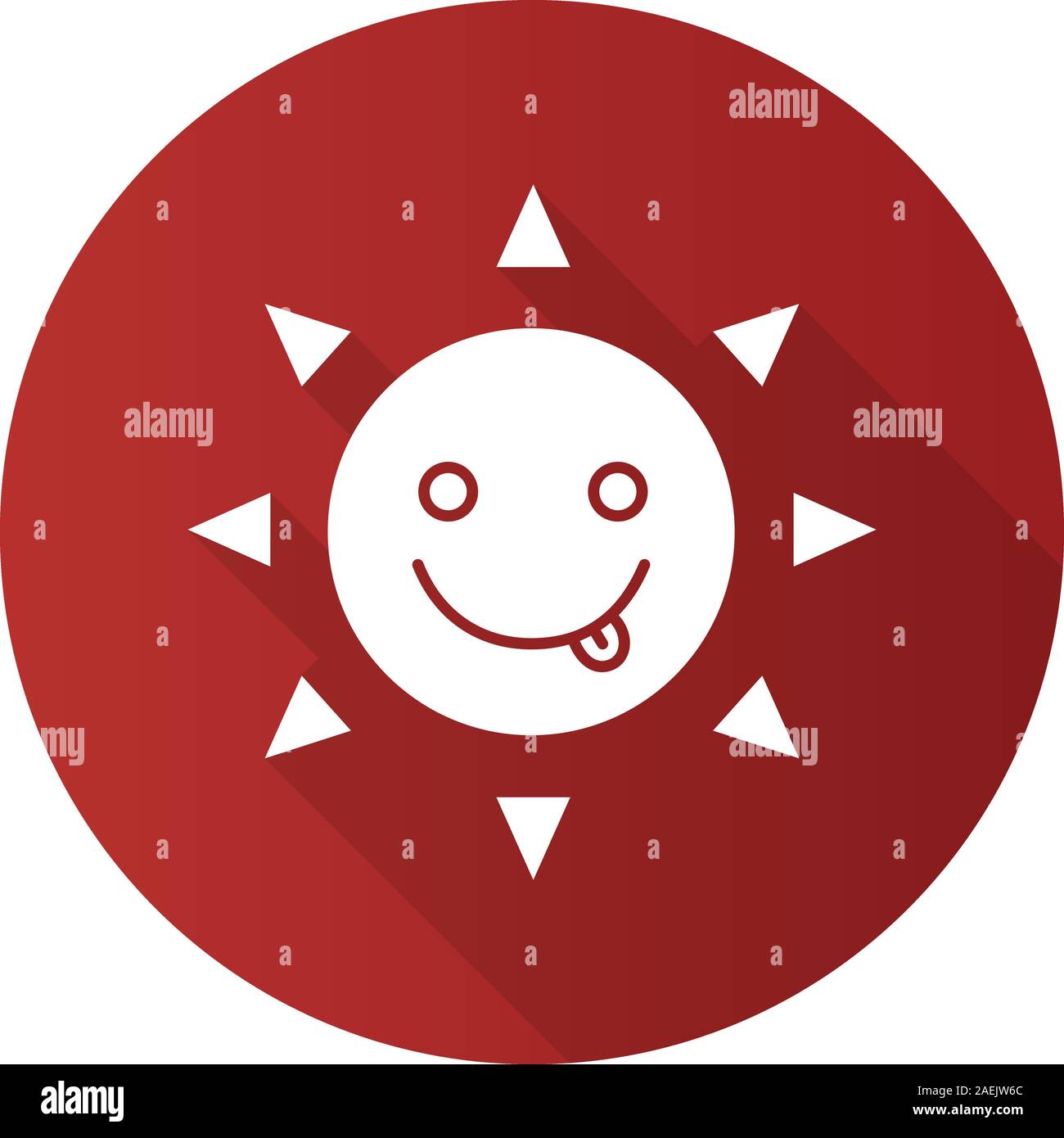 Yummy sun smile design piatto lungo ombra glifo icona. Silly, Goofy, stolta emoticon di sun. Vettore illustrazione silhouette Illustrazione Vettoriale