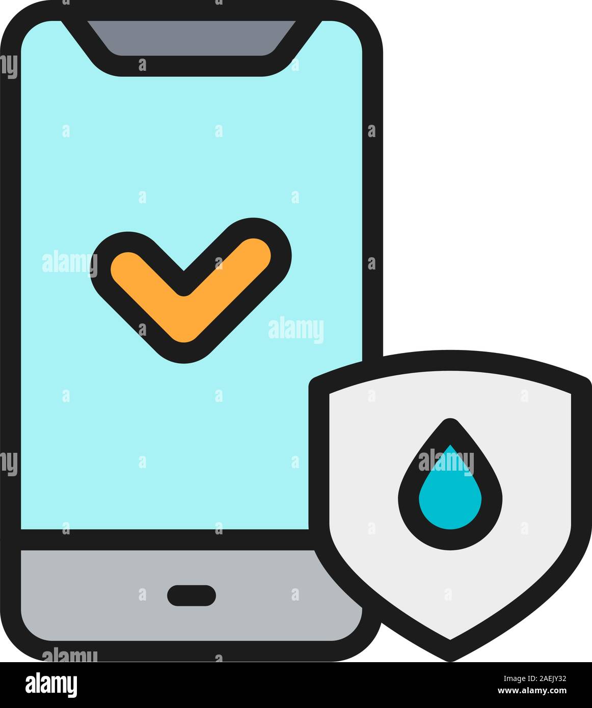 Protezione dello smartphone da acqua e umidità colore piatto icona linea. Illustrazione Vettoriale