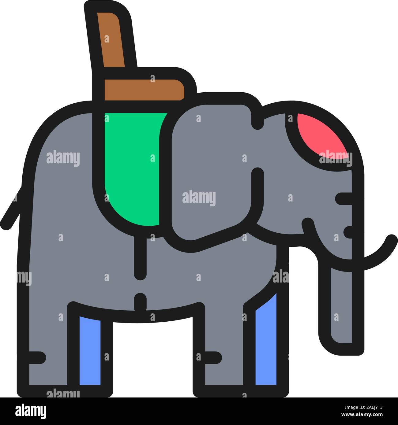 L'elefante indiano con una sella piatta linea colore icona. Illustrazione Vettoriale