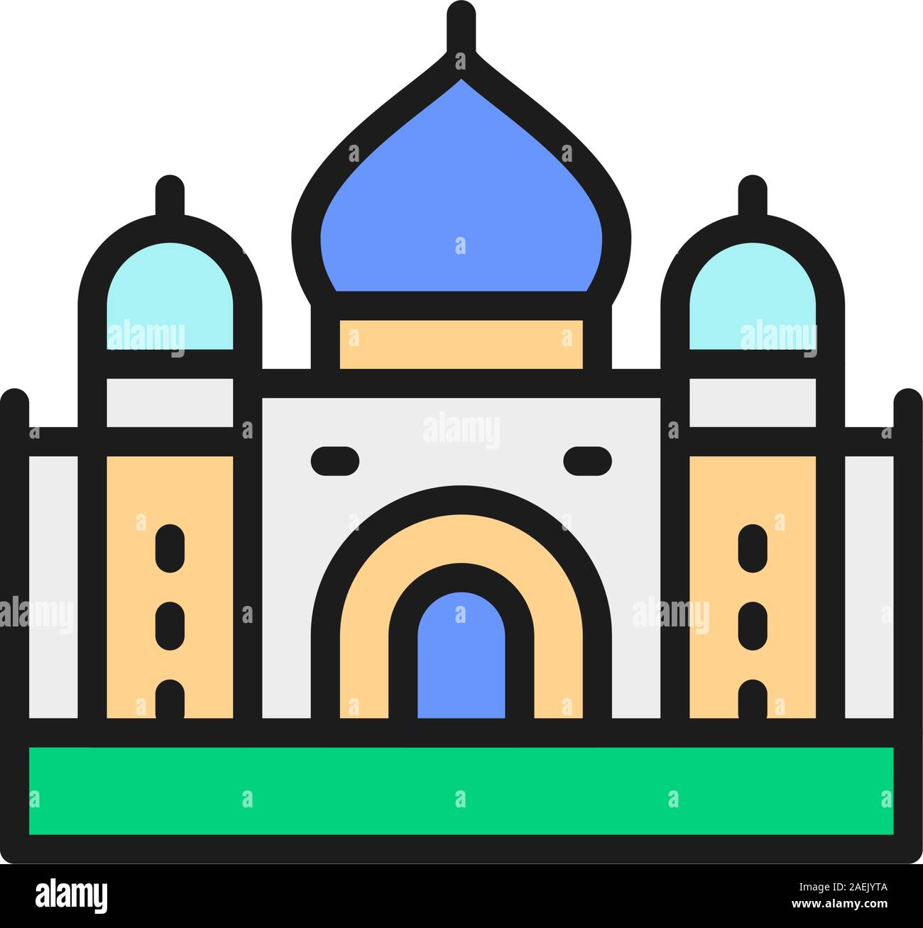 Taj Mahal, punto di riferimento di Agra, India piatta linea colore icona. Illustrazione Vettoriale