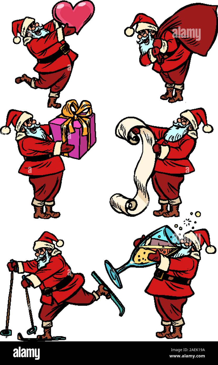 Collezione di personaggi Babbo Natale. Natale e Capodanno Illustrazione Vettoriale