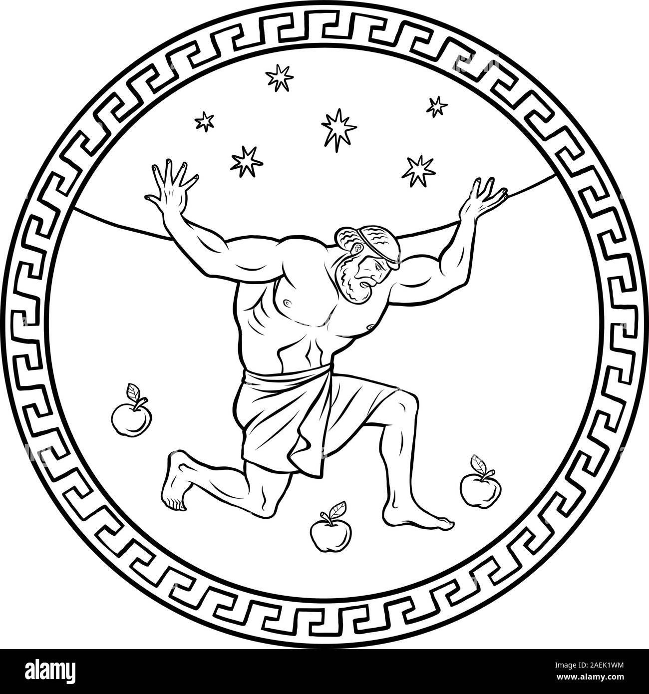 Rubare le mele dorate degli Hesperides. 12 Labori di Ercole Eracle Illustrazione Vettoriale