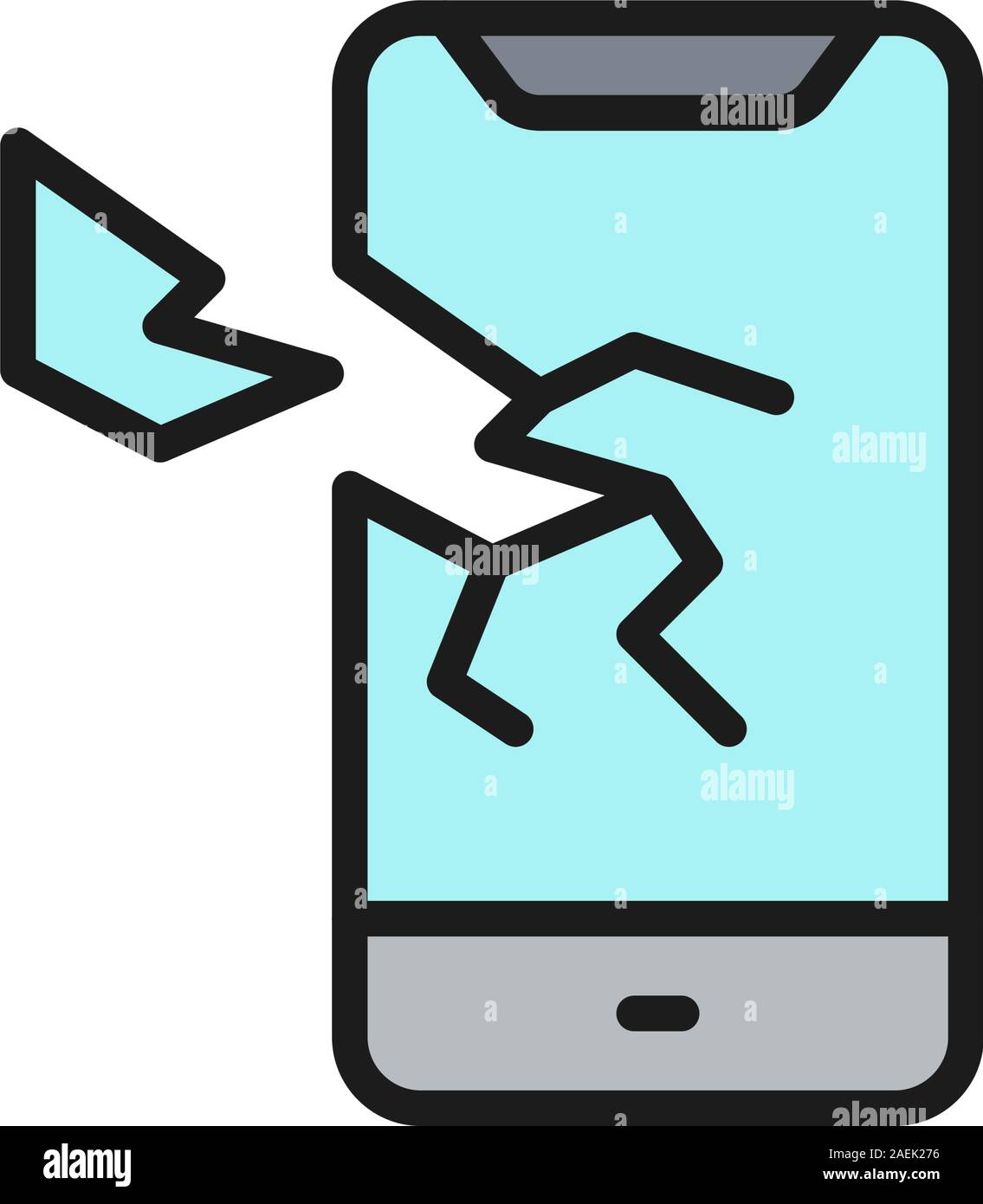 Vettore smartphone rotto, Telefono crashato piatta linea colore icona. Illustrazione Vettoriale