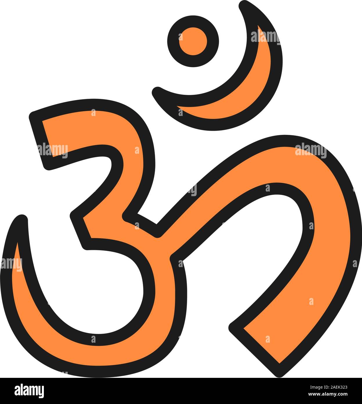 Om o Aum indiano sacro simbolo del suono, mantra piatta linea colore icona. Illustrazione Vettoriale