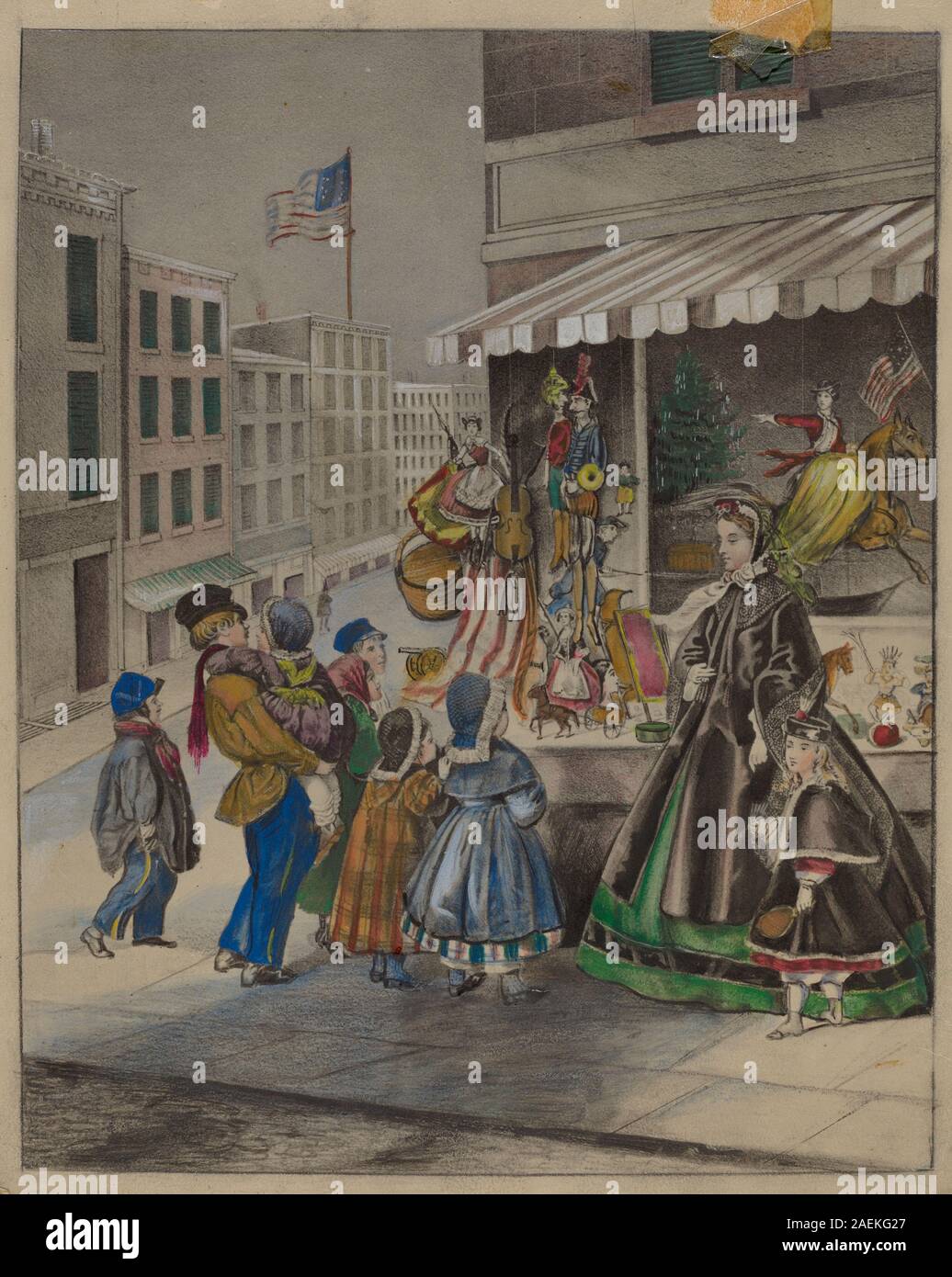 Una litografia colorata di Mina Lowry, intitolata "Capodanno", prodotta intorno al 1936, che illustra una scena festosa associata alla celebrazione del nuovo anno. Foto Stock