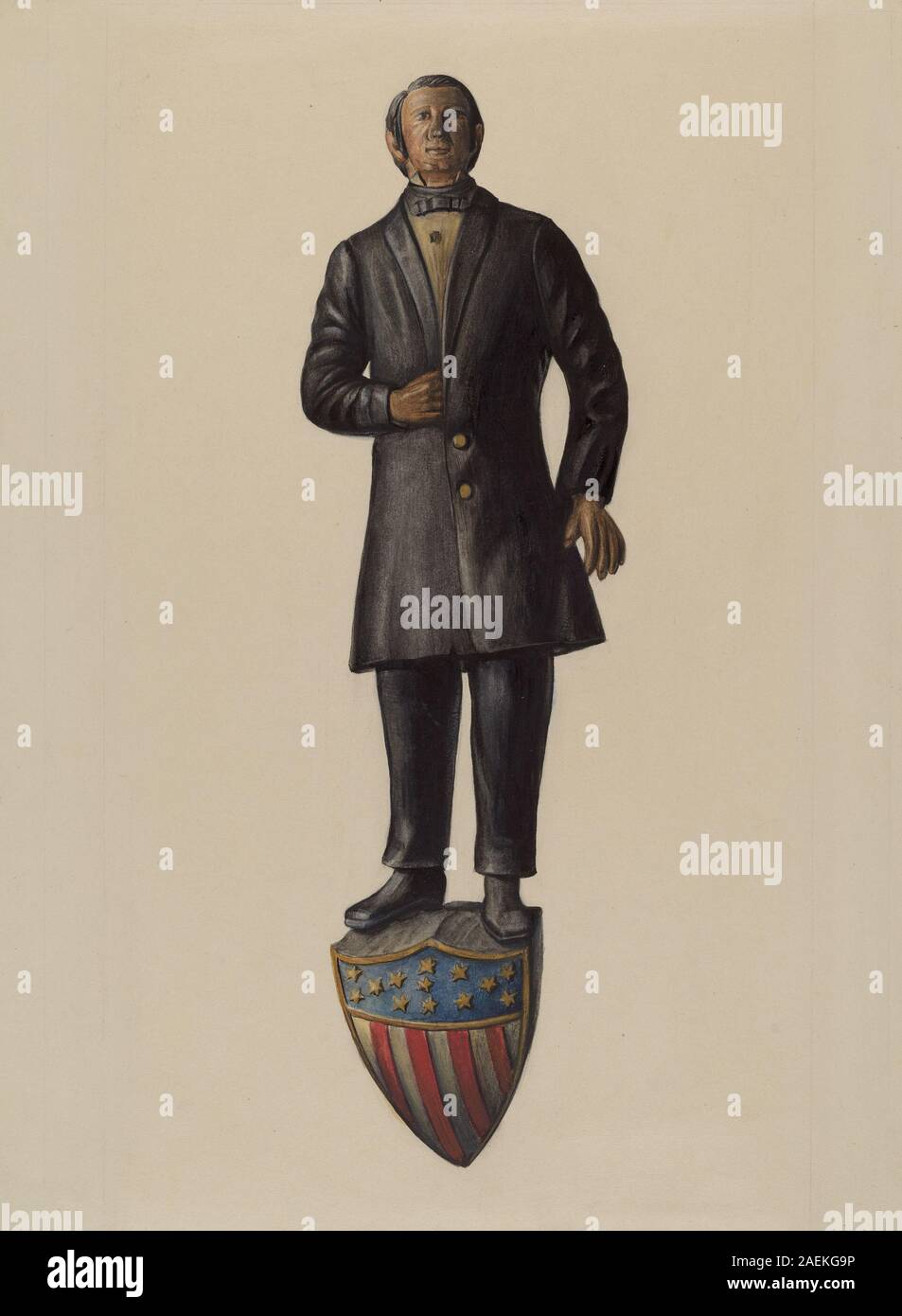 Questa figura di Mina Lowry, creata tra il 1935 e il 1942, rappresenta un oggetto decorativo scolpito raffigurante Henry Clay. Enfatizza la costruzione del legno, la forma scultorea, la superficie dipinta e l'artigianato decorativo dell'inizio del XX secolo. Foto Stock