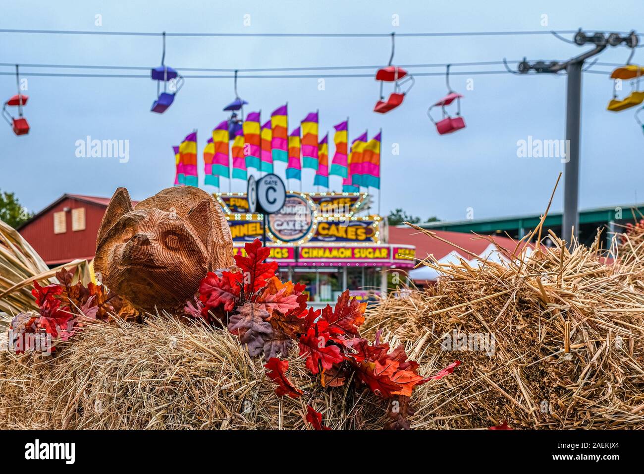 Decorazione d'autunno in ingresso alla fiera della contea Foto Stock