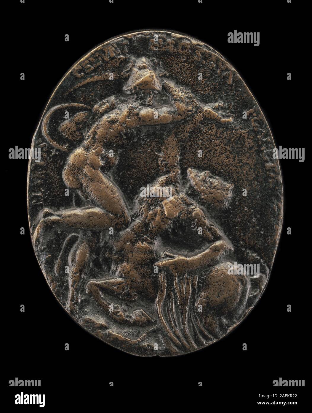 Marte che combatte il Constellation Centaurus, modello 1601, lanciato prima del 1610 da Nicolas Guinier, raffigura Marte in combattimento con Centauro, mostrando armatura, armi, movimento, costellazioni, e simbolismo allegorico nella scultura francese o europea dell'inizio del XVII secolo. Foto Stock