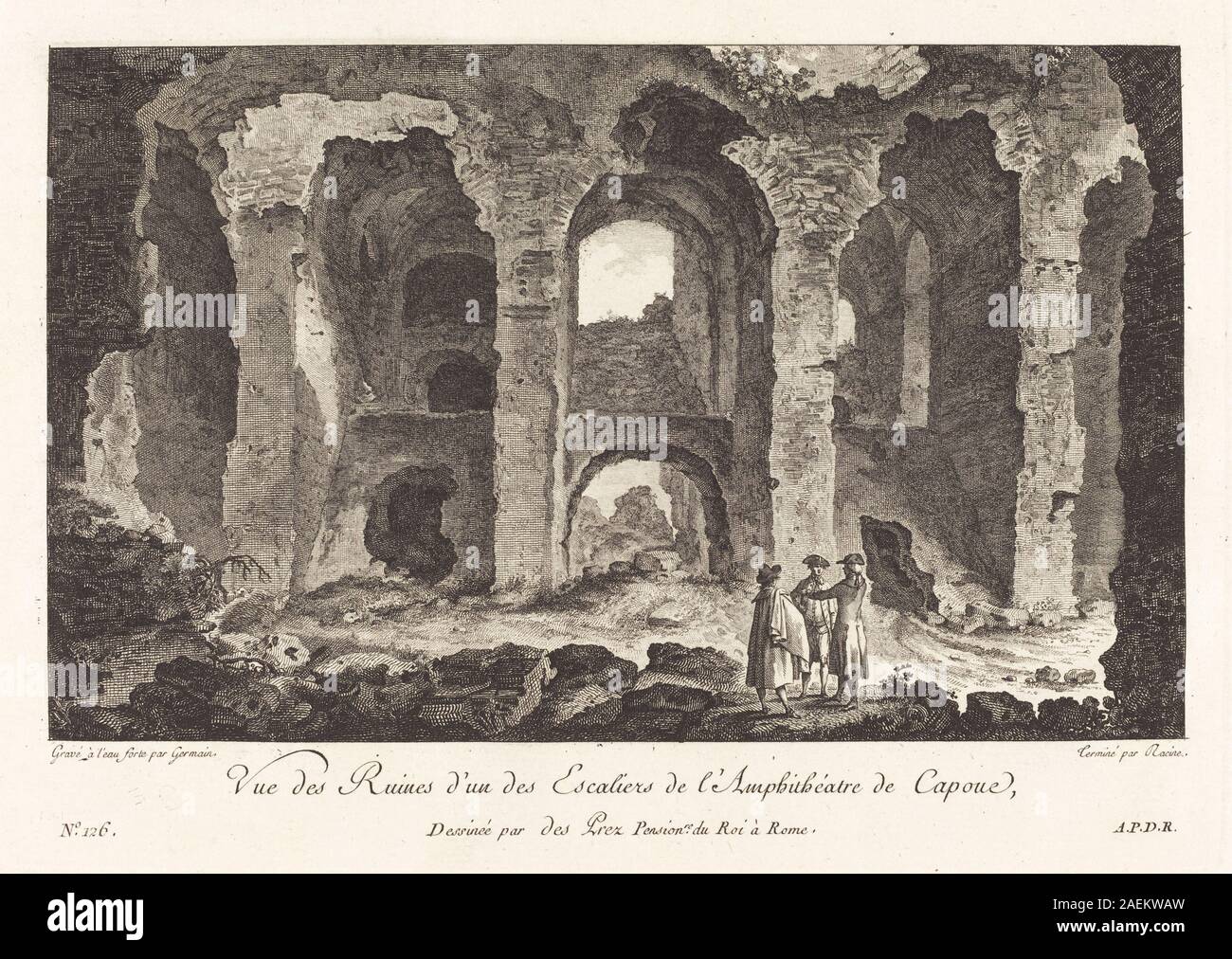 PF Germain dopo Louis-Jean Desprez, Vue des Ruines d'onu des Escaliers de l'Amphithéatre de Capue, 1781-1786 Vue des Ruines d'onu des Escaliers de l'Amphithéatre de Capue; 1781/1786 Foto Stock