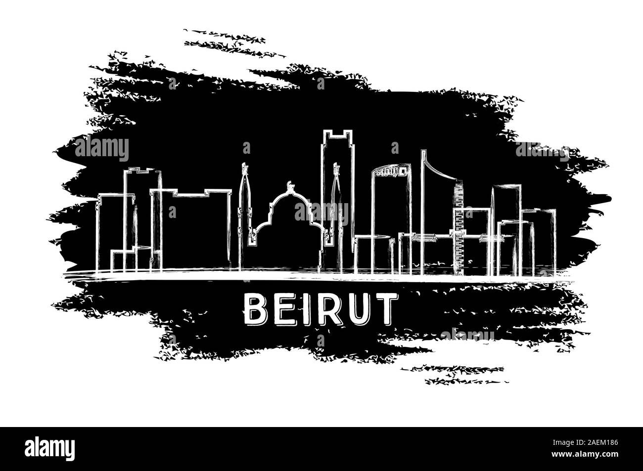 Beirut Libano skyline della città Silhouette. Mano Bozzetto. Illustrazione Vettoriale. Viaggi di affari e di turismo con il concetto di architettura storica. Illustrazione Vettoriale