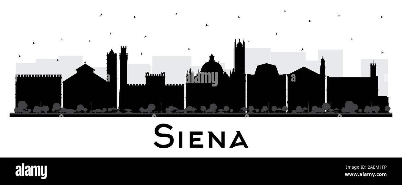 Siena Toscana Italia skyline della città silhouette nera con edifici isolati su bianco. Illustrazione Vettoriale. Viaggi di affari e turismo Concept. Illustrazione Vettoriale