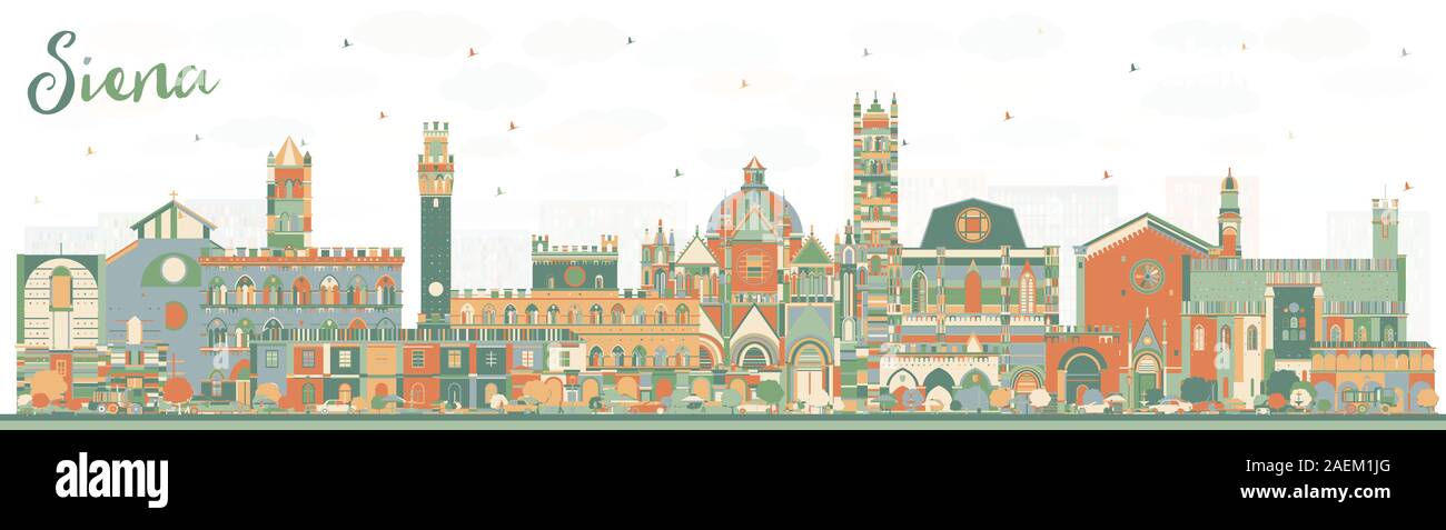 Siena Toscana Italia skyline della città con edifici di colore. Illustrazione Vettoriale. Viaggi di lavoro e di concetto con architettura storica. Illustrazione Vettoriale