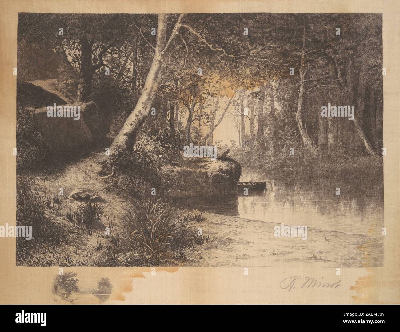 Dipinto 'A Quiet Nook' di R. Minot dopo Appia, fine Ottocento, con spazi interni, mobili, finestre, luce naturale, piante e ambienti domestici con texture dettagliate. Foto Stock