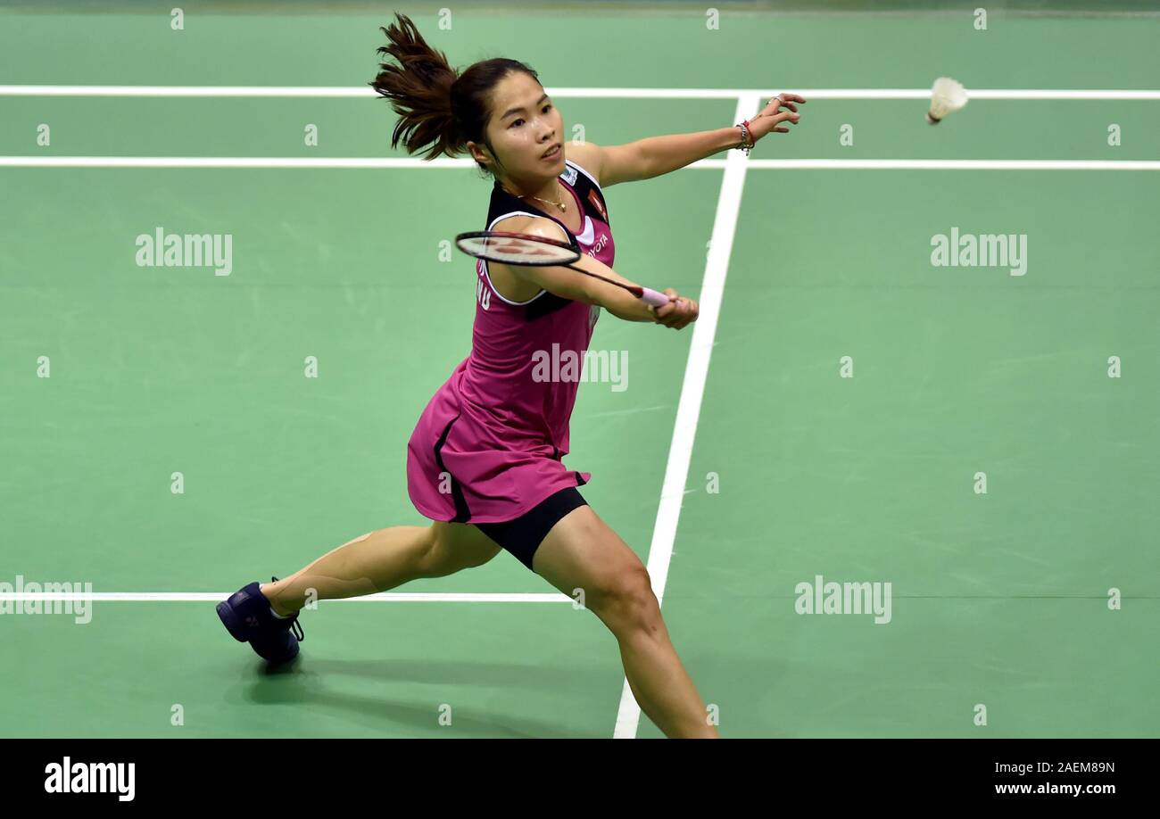 Ratchanok Intanon della Thailandia compete contro Akane Yamaguchi del Giappone in semifinale di donna single di Hong Kong Open 2019 nel sud della Cina di Hon Foto Stock