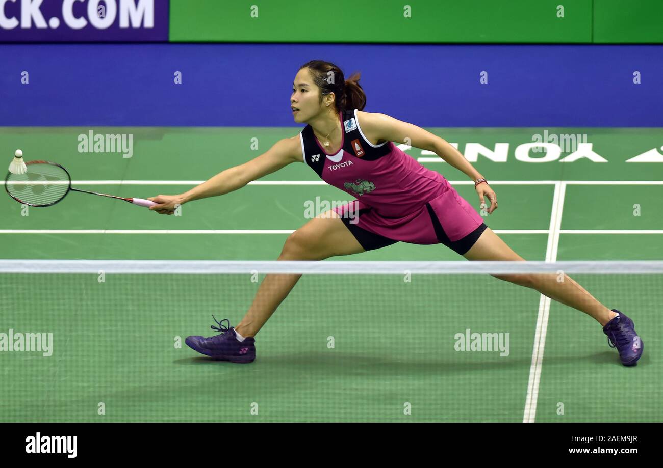 Ratchanok Intanon della Thailandia compete contro Akane Yamaguchi del Giappone in semifinale di donna single di Hong Kong Open 2019 nel sud della Cina di Hon Foto Stock