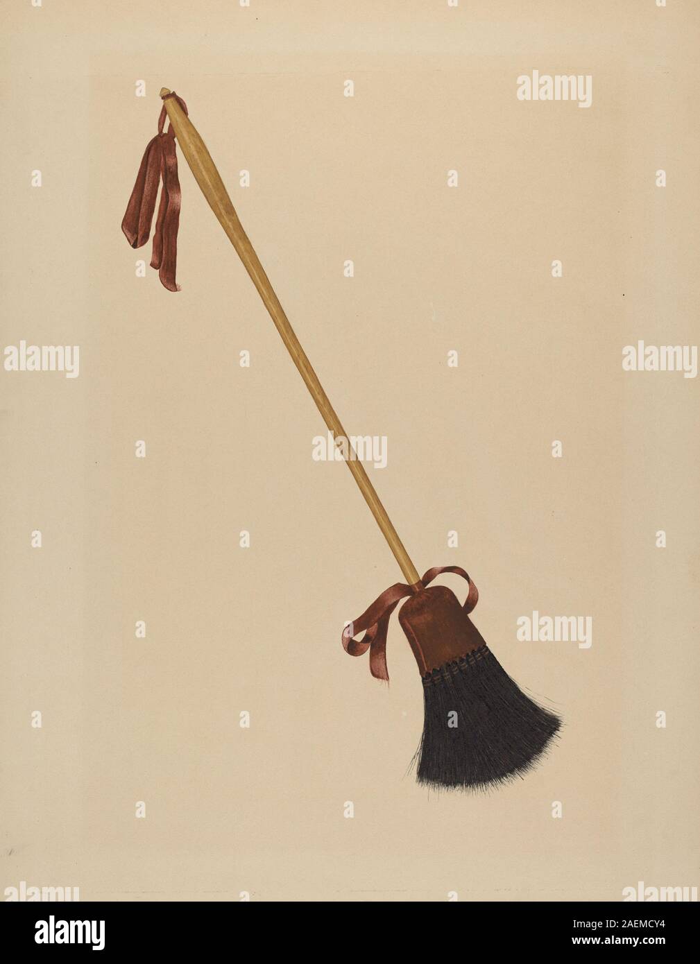 Un pennello a setole con manico lungo di Richard Barnett del 1938 circa, caratterizzato da manico in legno, setole naturali e design funzionale per la pulizia o la cura del corpo, che riflette la maestria artigianale dei primi anni del XX secolo. Foto Stock