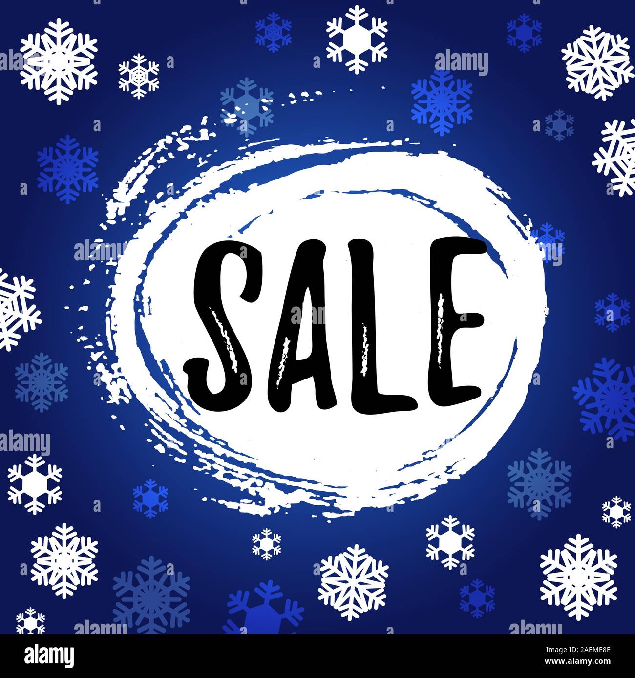 Stagione di Natale Vendita discount offer banner con blu scuro e bianco di fiocchi di neve Illustrazione Vettoriale