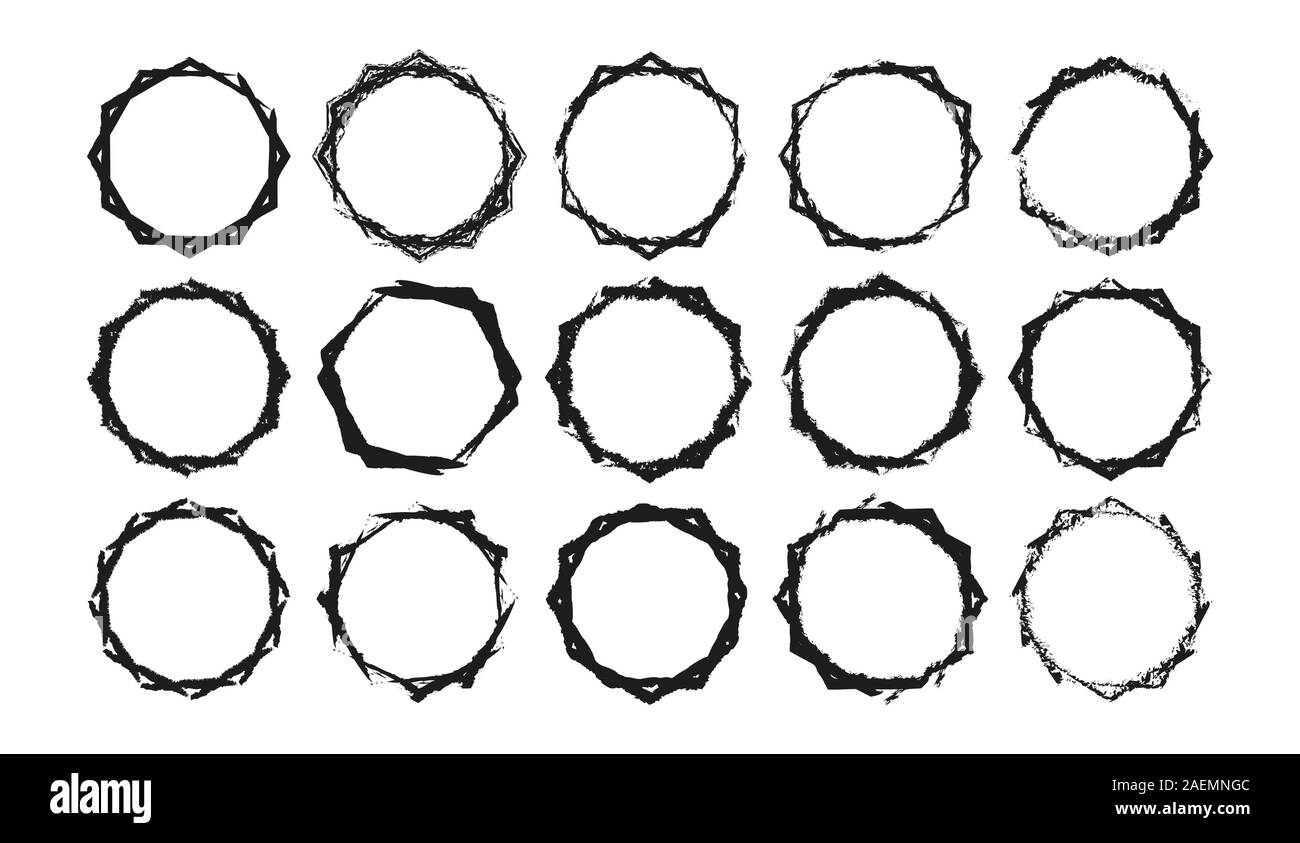 Set di disegnati a mano telai poligonale con bordi strappati con posto per testo. isolato su uno sfondo bianco. . Uno stile piatto isolato su sfondo bianco. Illustrazione Vettoriale