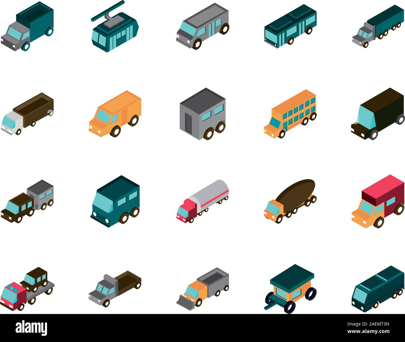Trasporto carrello auto veicoli isometrica Icone imposta illustrazione vettoriale Illustrazione Vettoriale
