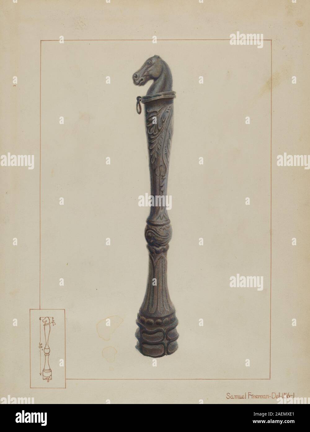 Iron Hitching Post di Samuel Fineman, intorno al 1937, un palo in ferro battuto utilizzato per fissare i cavalli, che illustra i primi anni del XX secolo di lavorazione dei metalli domestici e utilitari americani. Foto Stock