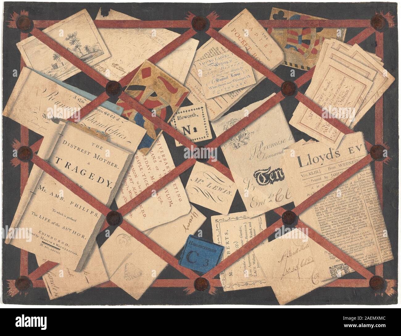 Questo disegno di Samuel Lewis, c. 1780, raffigura una scena intitolata "Un inganno", eseguita con penna e nero, ghiaia di ferro e inchiostri colorati con acquerello su grafite su carta posata, che mostra figure, azione e stile americano del XVIII secolo. Foto Stock