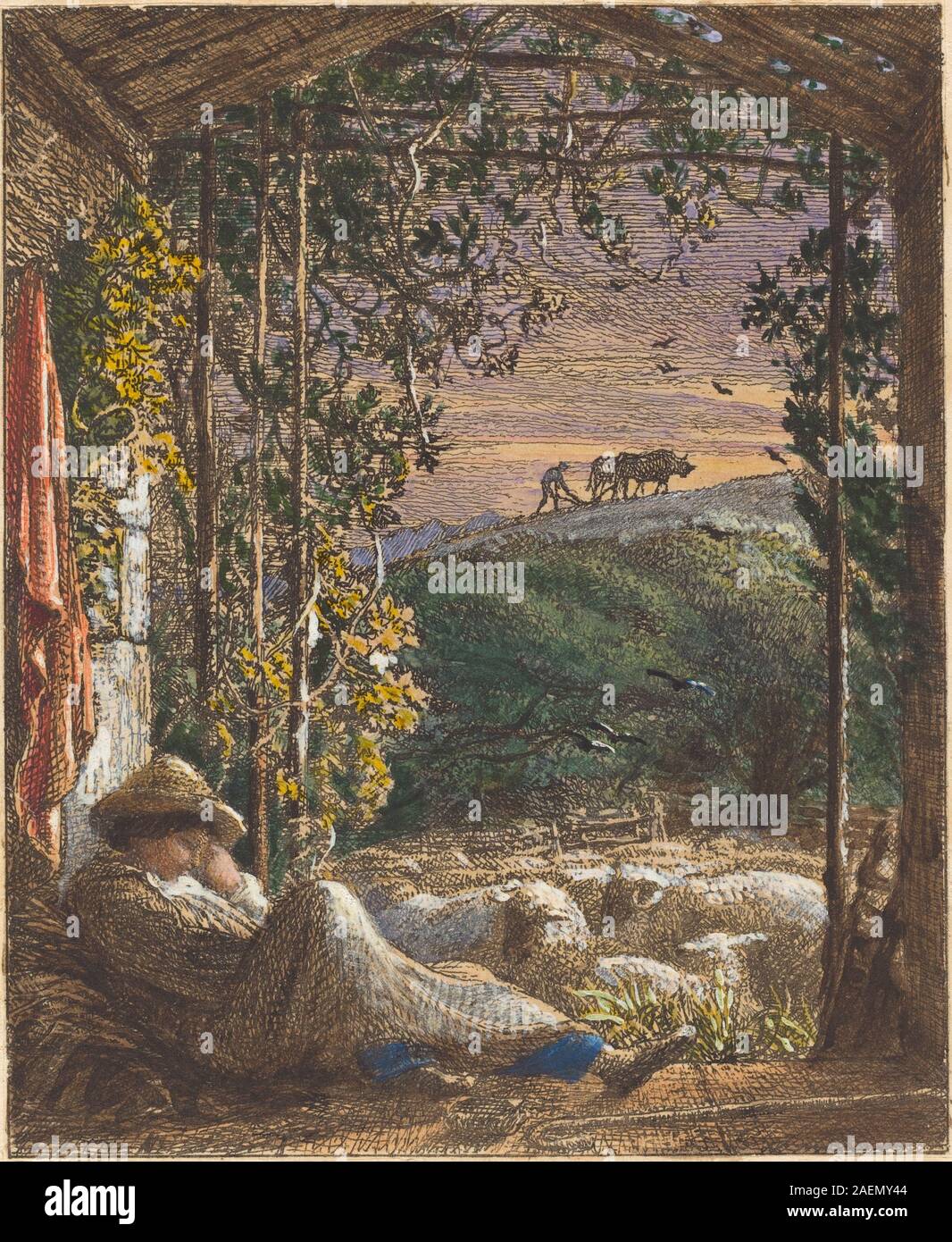 Samuel Palmer, il pastore a pelo; la mattina presto, 1857, il pastore a pelo; la mattina presto; 1857 data Foto Stock