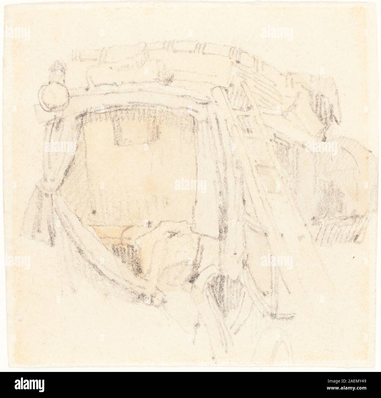 Questa opera d'arte di Samuel Prout raffigura una carrozza trainata da cavalli in un ambiente urbano o rurale. Mostra lo sfondo architettonico, i cavalli, la struttura delle carrozze e figure umane, che riflettono le tecniche di disegno e acquerello inglesi dell'inizio del XIX secolo. Foto Stock