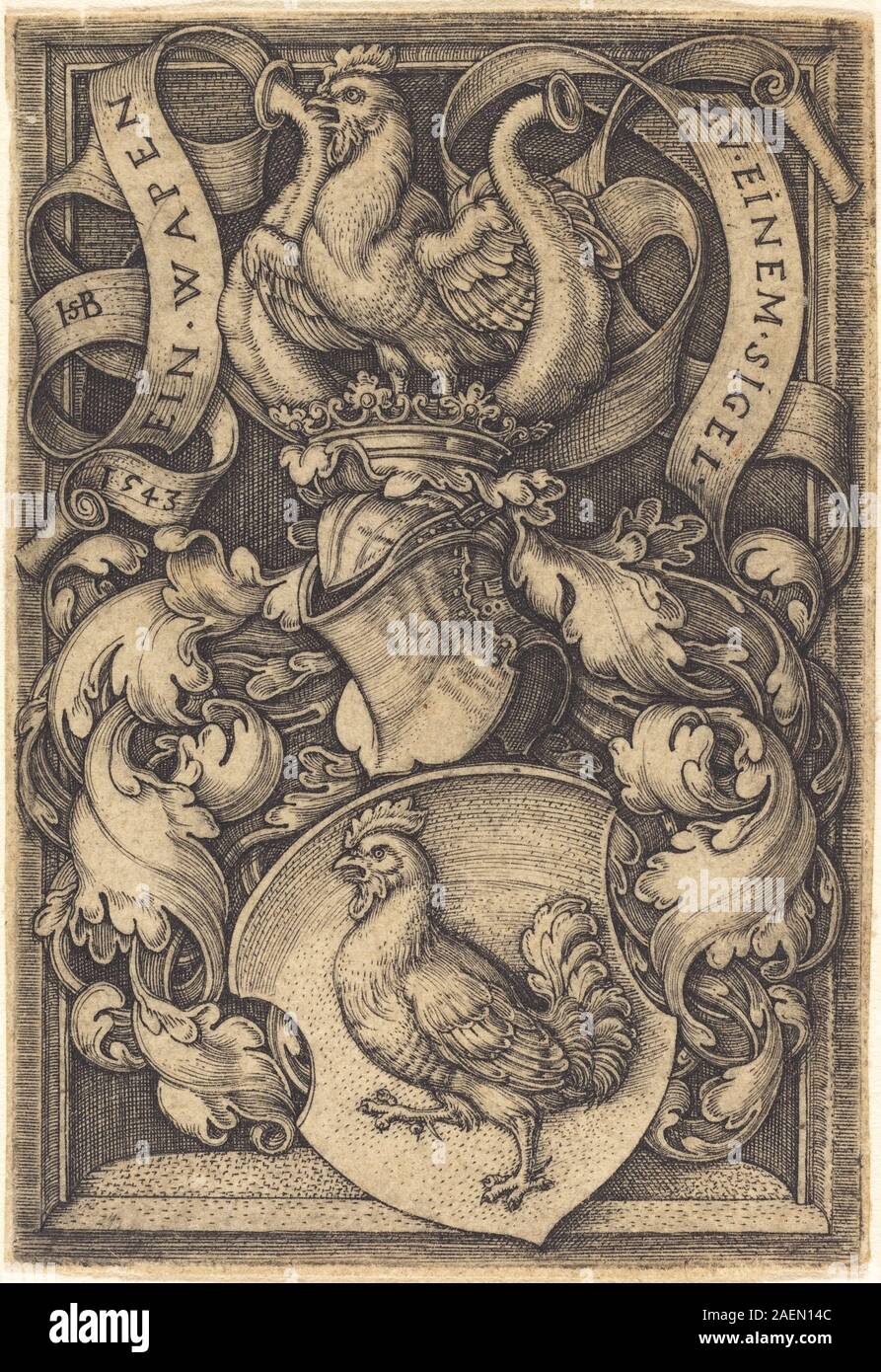 Sebald Beham, stemma con un rubinetto, 1543, stemma con un rubinetto; 1543 data Foto Stock
