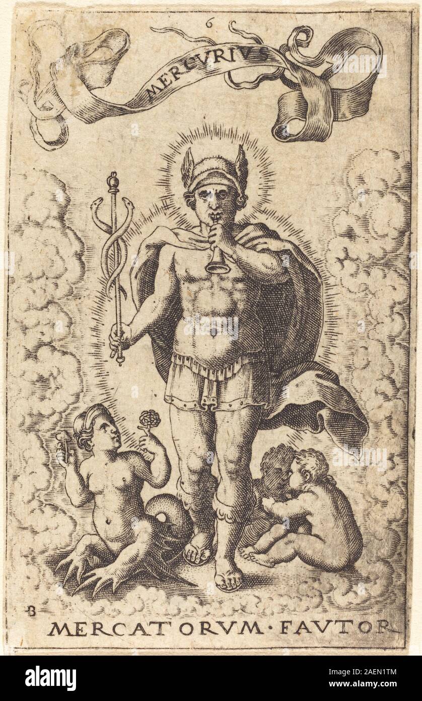 Mercurio di Sebald Beham, una stampa del XVI secolo raffigurante il dio romano mercurio, che illustra la produzione di stampe figurali religiose e mitologiche del Rinascimento tedesco. Foto Stock
