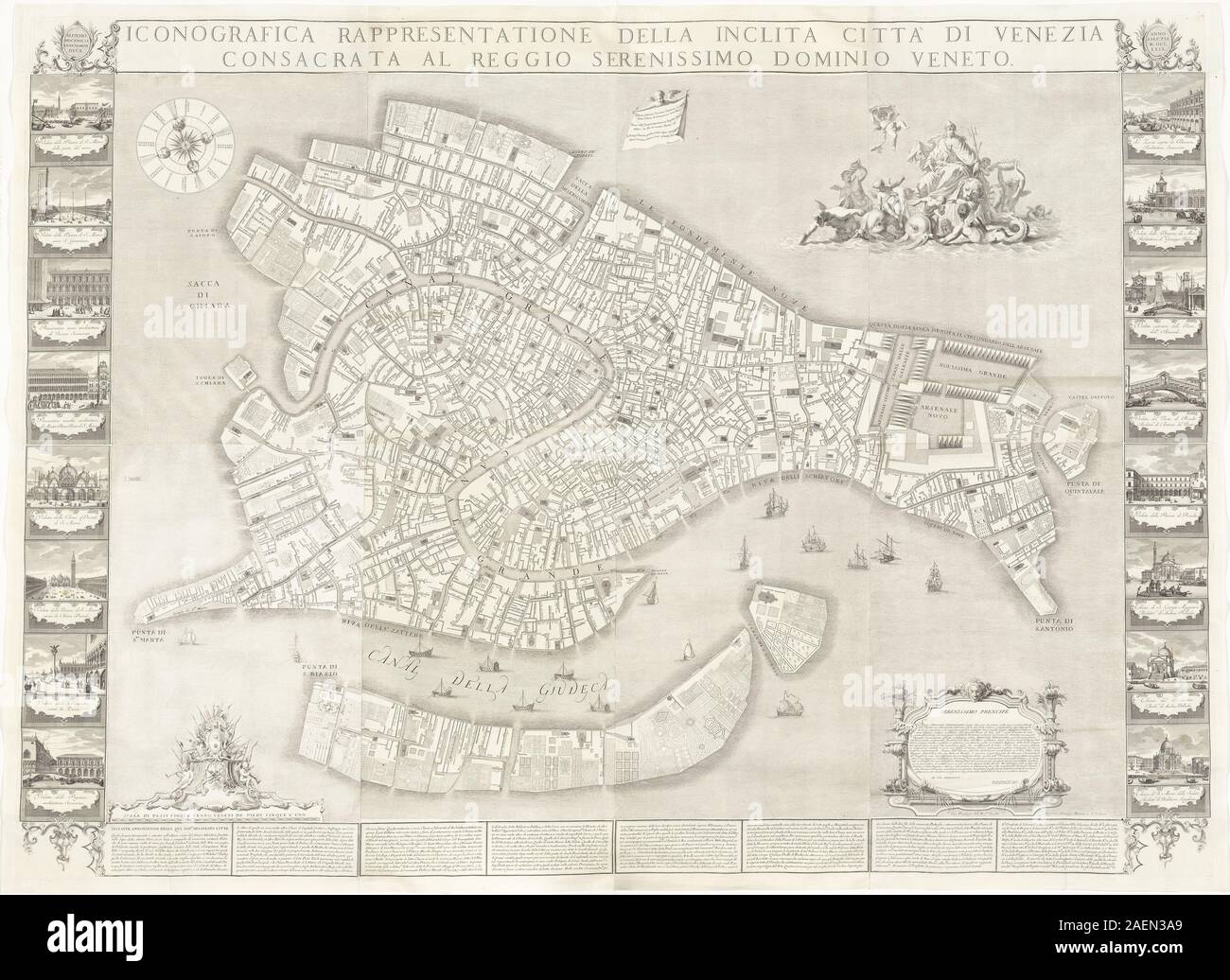 Sebastiano Ricci, Lodovico Ughi, Giovanni Antonio Faldoni per la mappa, con Francesco Zucchi (soprattutto dopo Luca Carlevariis) per le viste, Rappresentatione iconografica della Inclita Città di Venezia, 1729, Rappresentatione iconografica della Inclita Città di Venezia (Iconongraphic rappresentazione della illustre Città di Venezia); 1729 data Foto Stock