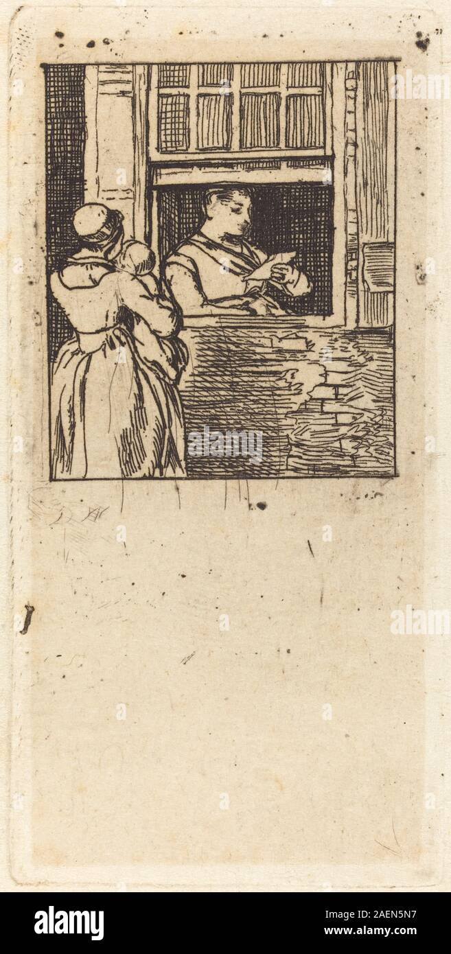 Un dipinto di Sir David Wilkie, intorno al 1813, raffigurante una donna seduta a una finestra che legge una lettera, evidenziando vestiti, postura e interni domestici. Foto Stock