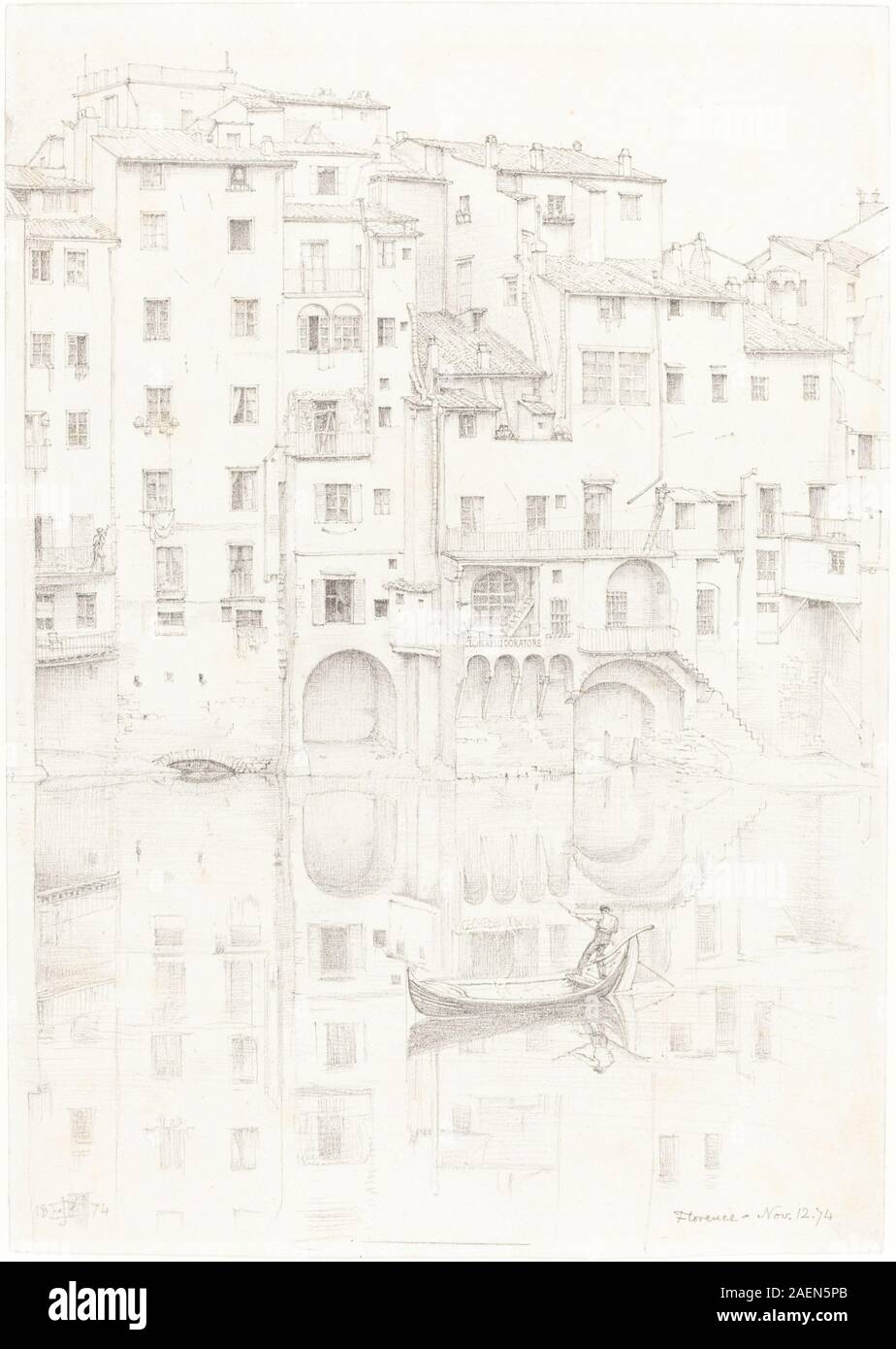 Sir Edward John Poynter, una vista dell'Arno, Firenze, 1874, una vista dell'Arno, Firenze; 1874 data Foto Stock