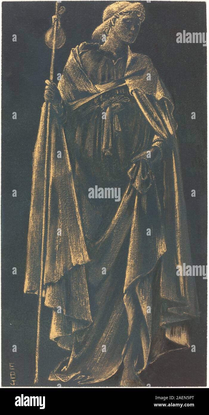 Dipinto di Sir Edward Coley Burne-Jones intitolato "Angelus Ministrans", intorno al 1896, raffigurante un angelo in abiti che scorrono con oggetti simbolici, enfatizzando lo stile pre-Raphaelite, i dettagli intricati e la composizione spirituale. Foto Stock