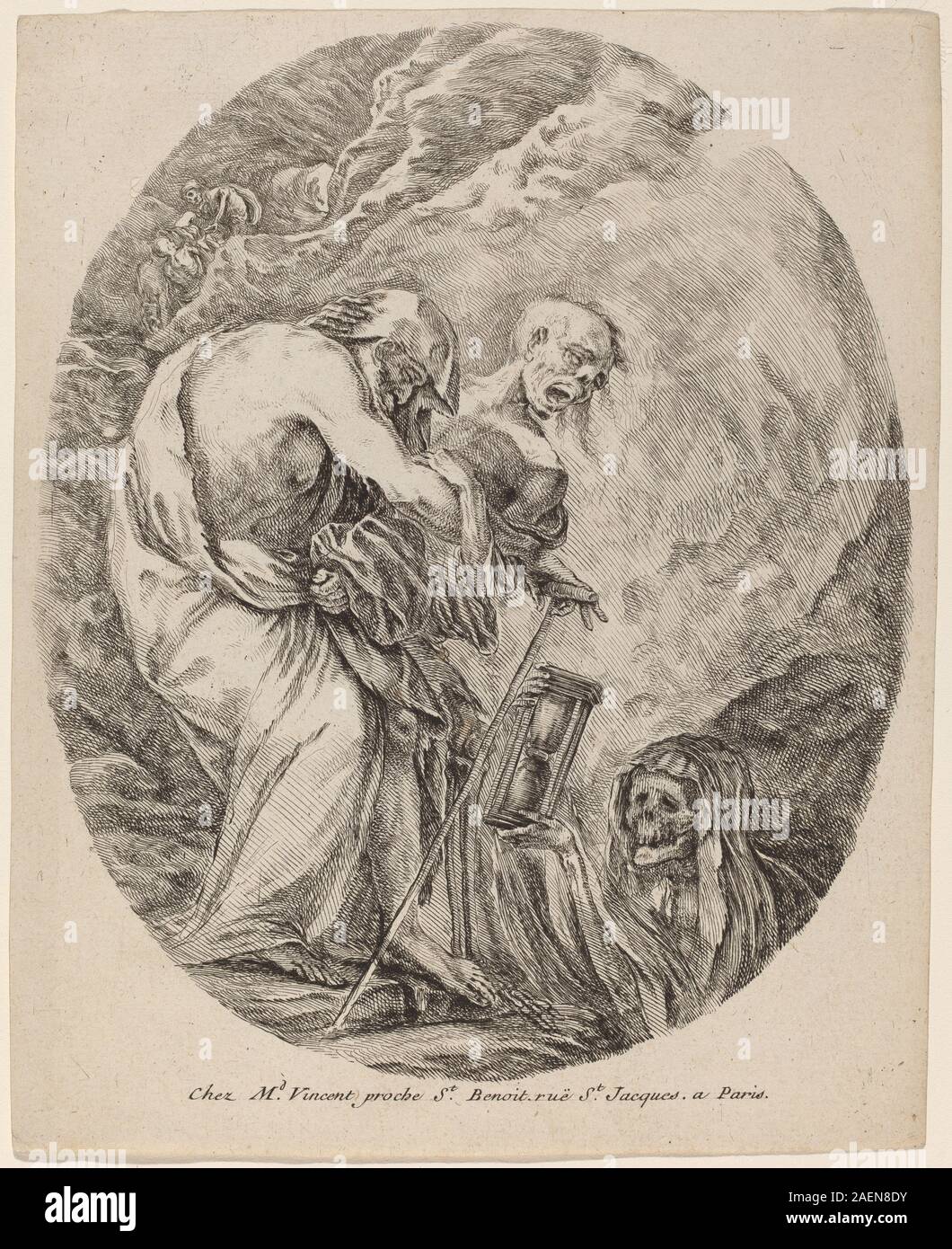 Questo disegno di Stefano della bella, probabilmente del 1648, raffigura la morte di un uomo anziano, illustrando studi di figure allegoriche europee del XVII secolo e anatomia umana espressiva. Foto Stock