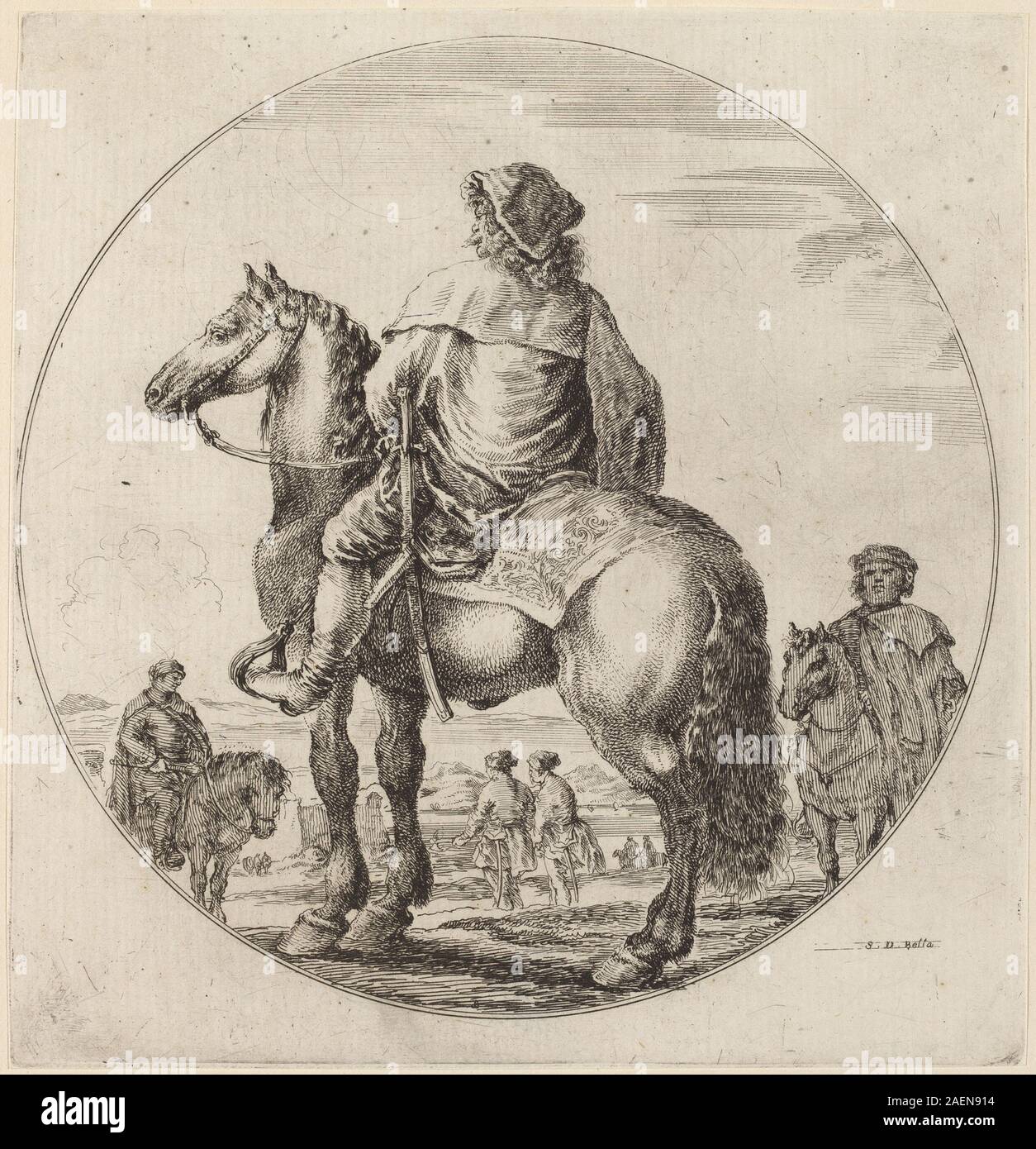 Un'incisione di Stefano della bella raffigurante un cavaliere ungherese, che mostra un soldato a cavallo in un dettagliato abbigliamento militare con cavalli e armi. Foto Stock