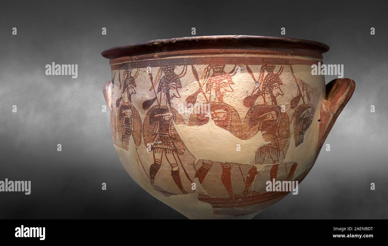 'Casa di guerrieri Vase' : illustrata cratere micenea raffiguranti micenea i soldati in armatura completa, Micene Acropoli, XII sec. a.c. Archaeolo nazionale Foto Stock
