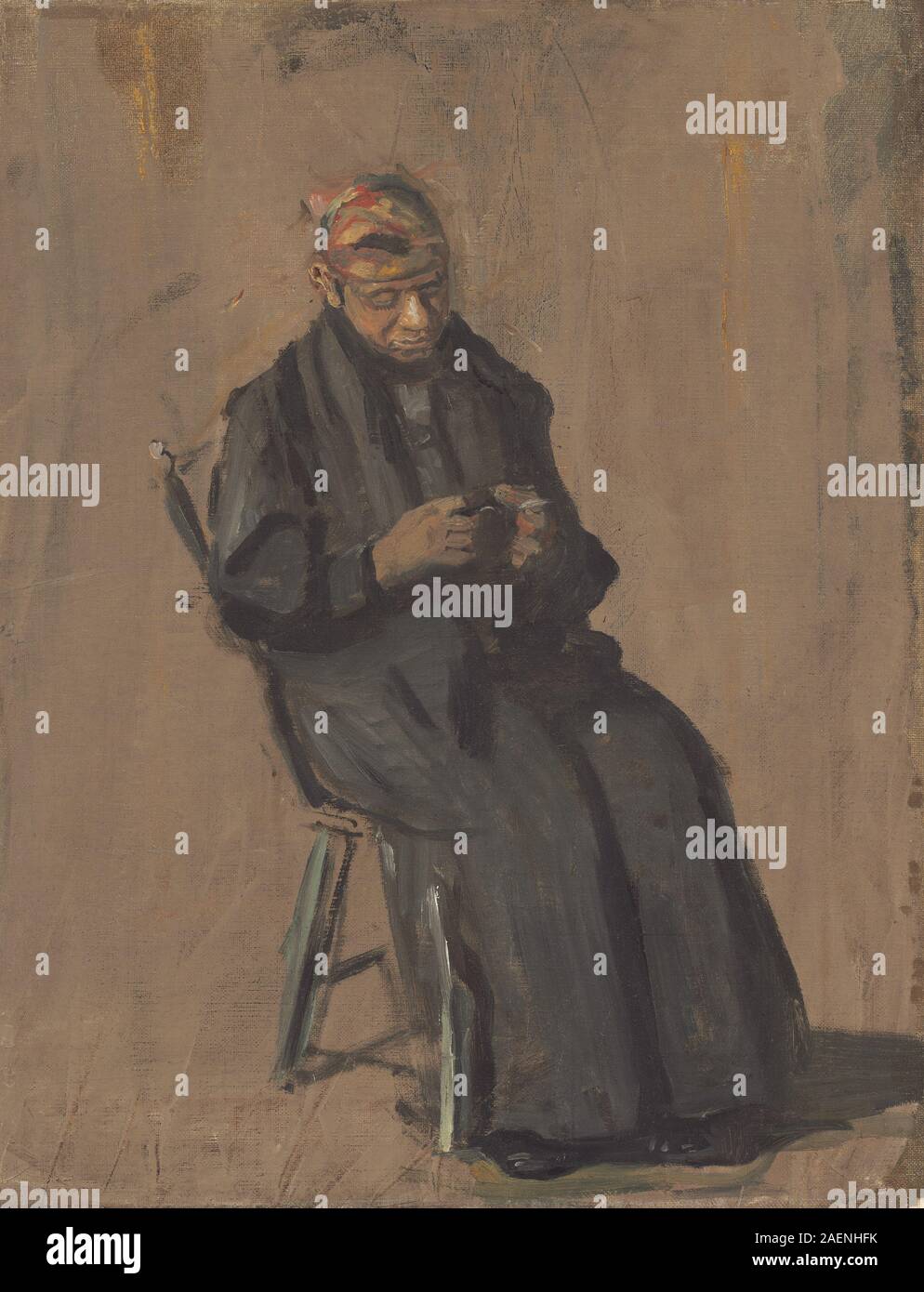 Dipinto di Thomas Eakins intorno al 1908 intitolato "il chaperone", che mostra una figura femminile che supervisiona o accompagna altri in un ambiente domestico o sociale, con abiti d'epoca e dettagli interni. Foto Stock