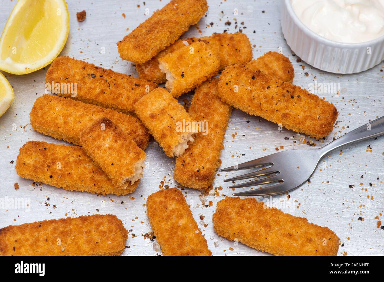 Quorn vegane Fishless dita. Vegano le dita di pesce. Impianto basato carne alternativa gratuita Foto Stock