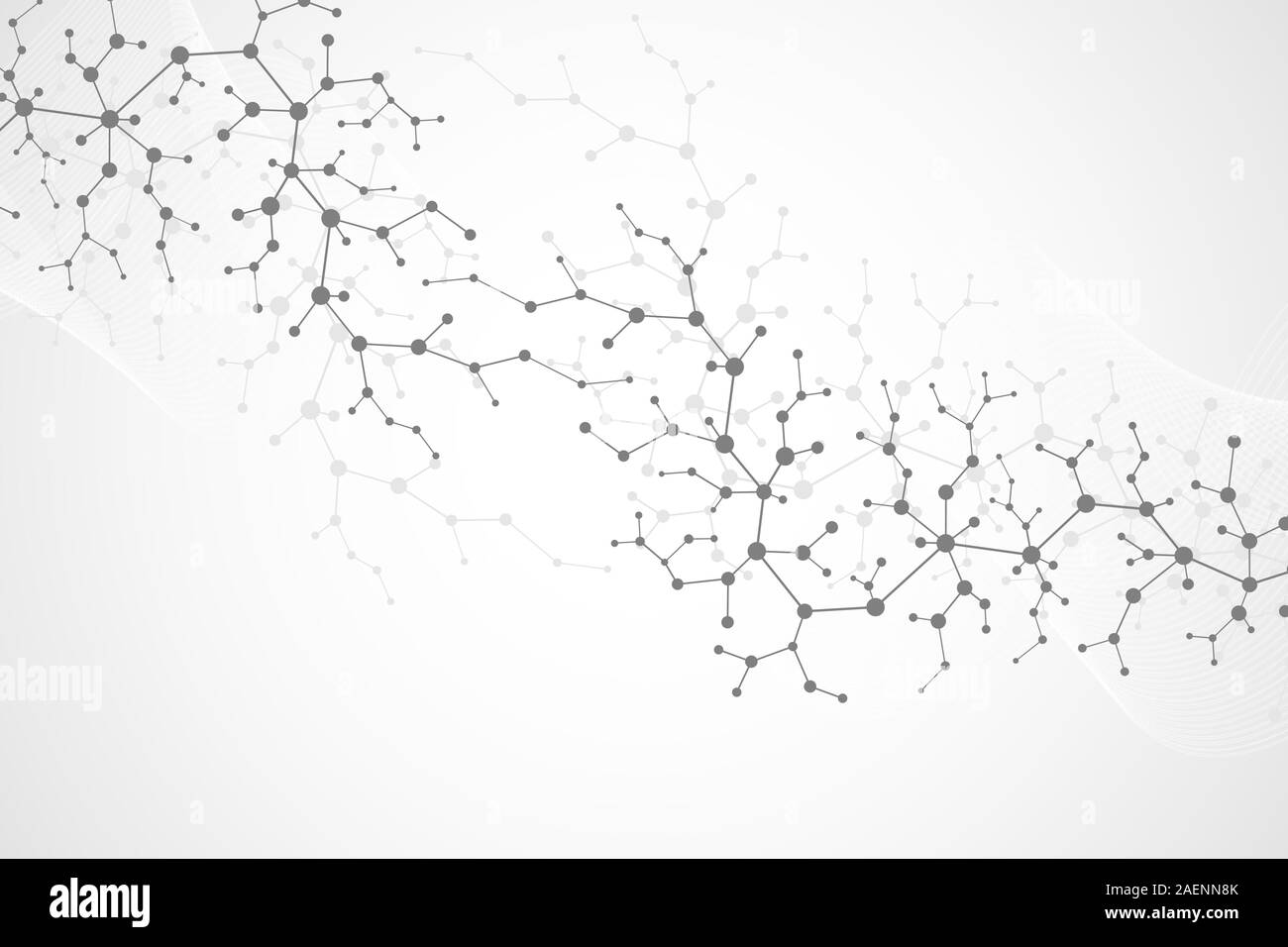 Molecola scientifica sullo sfondo la doppia elica del DNA illustrazione vettoriale con profondità di campo ridotta. Sfondo misterioso o banner con molecole di DNA Illustrazione Vettoriale