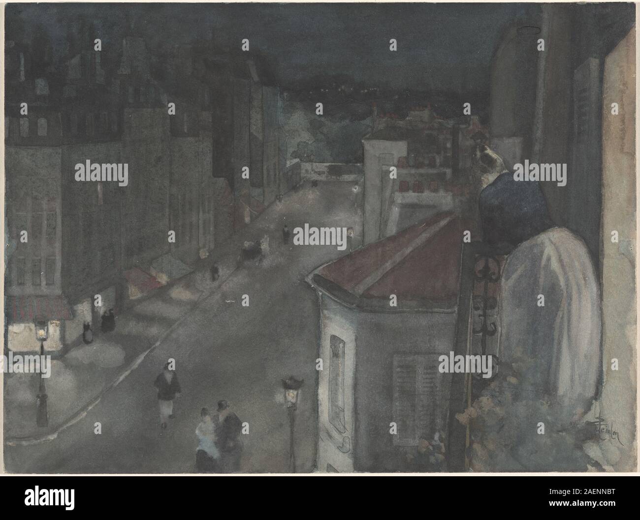 Dal sesto piano di Théophile Alexandre Steinlen raffigura una scena urbana vista da una finestra al piano superiore, che mostra tetti, strade, figure ed elementi architettonici nell'illustrazione della vita cittadina dell'inizio del XX secolo. Foto Stock