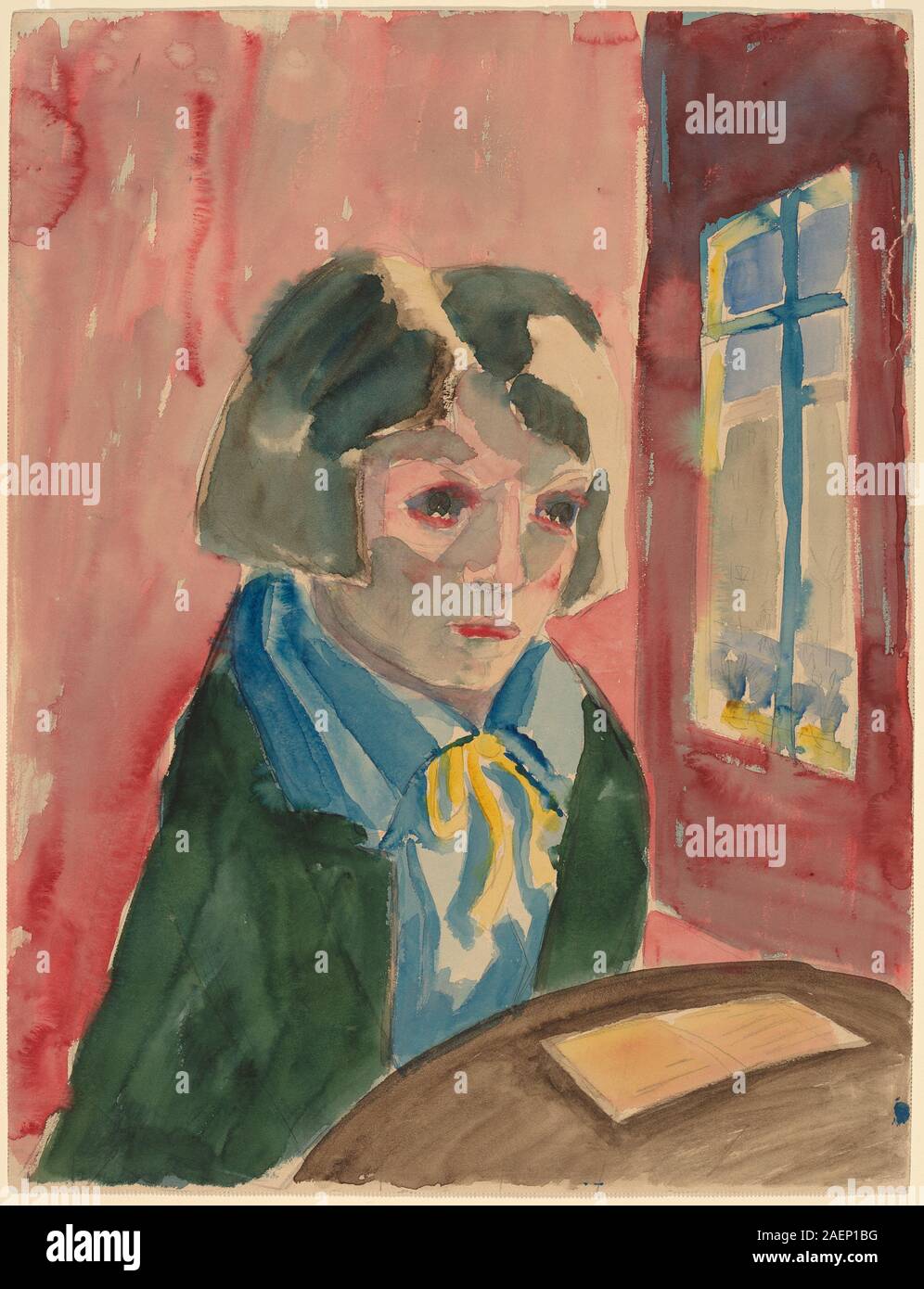 Woman at a Window di Walter Gramatté, 1922 anni, mostra una figura femminile in piedi o seduta accanto a una finestra, con dettagli interni visibili, abbigliamento e postura, resa in stile pittorico europeo all'inizio del XX secolo. Foto Stock