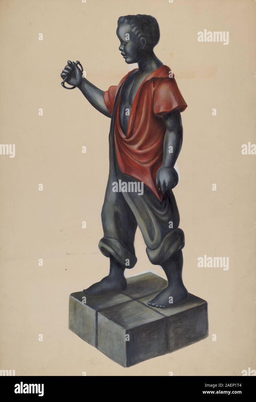 Un palo di attacco creato da Walter Hochstrasser intorno al 1937, utilizzato per legare cavalli, mostrando palo in legno, anelli in ferro e design strutturale per scopi funzionali e decorativi. Foto Stock