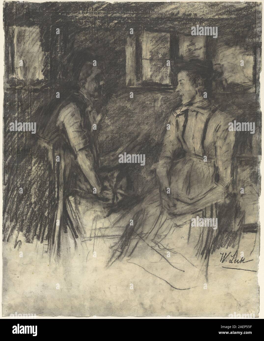 Dipinto di Wilhelm Leibl del 1895-1897 raffigurante due donne in cucina, raffiguranti figure, spazi interni, attività domestica, abbigliamento, e dettagli naturalistici nel realismo tedesco del XIX secolo. Foto Stock